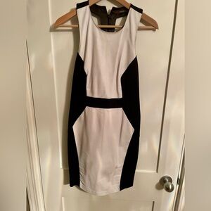 Single White Leather and Black Knit Midi Dress